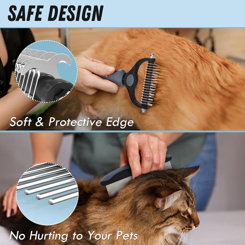Docrok Pet Grooming Brush and Metal Comb Combo, Cat Brush Dog Brush for Shedding, Undercoat Rake for Dogs Grooming, Dematting Deshedding Brush Dogs Shedding Tool for Long matted Haired Pets, Gray - Image 4
